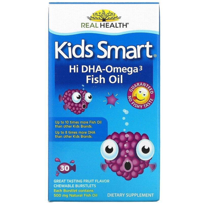 Bioglan, Smart Kids, риб“ячий жир з високим вмістом омега-3 і ДГК, чудовий фруктовий смак, 30 жевательны