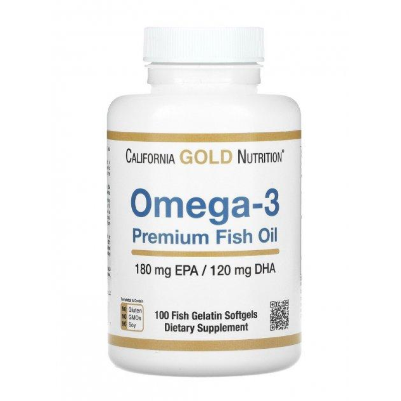 California Gold Nutrition, омега-3, риб’ячий жир преміальної якості, 100 капсул із риб’ячого желатину