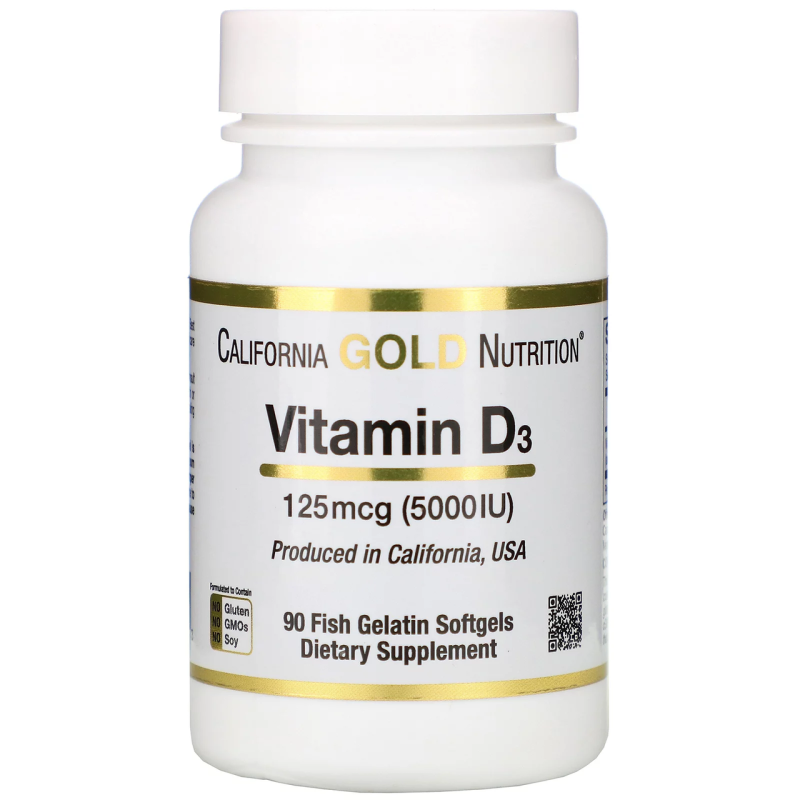 California Gold Nutrition, вітамін D3, 125 мг (5000 МО), 90 капсул