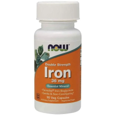 NOW Foods, залізо, подвійна концентрація, 36 мг, 90 вегетаріанських капсул
