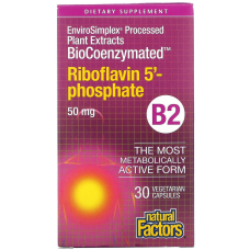 Natural Factors, BioCoenzymated, B2, рибофлавін 5“-фосфат, 50 мг, 30 вегетаріанських капсул