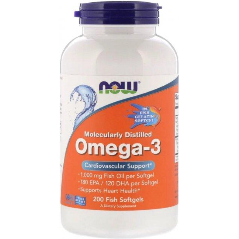 NOW Foods, жирні кислоти омега-3, 180 ЕПК/120 ДГК, 200 капсул із риб“ячого желатину