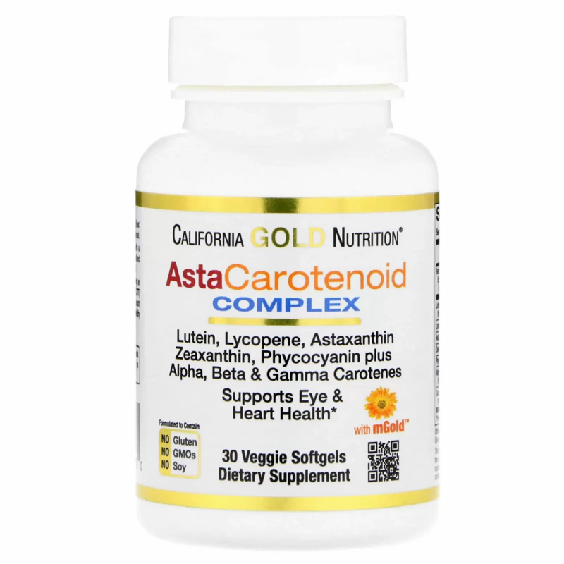 California Gold Nutrition, AstaCarotenoid, комплекс із лютеїном, лікопіном і астаксантином, 30 капсул.