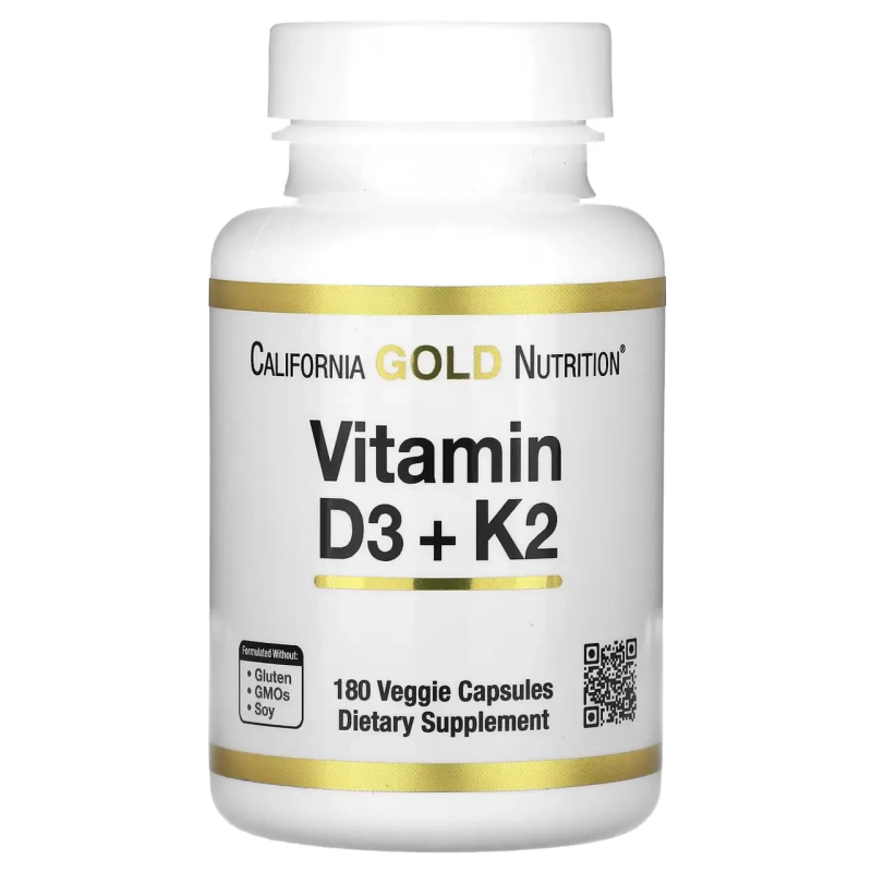 California Gold Nutrition, вітаміни D3 і К2, 180 рослинних капсул