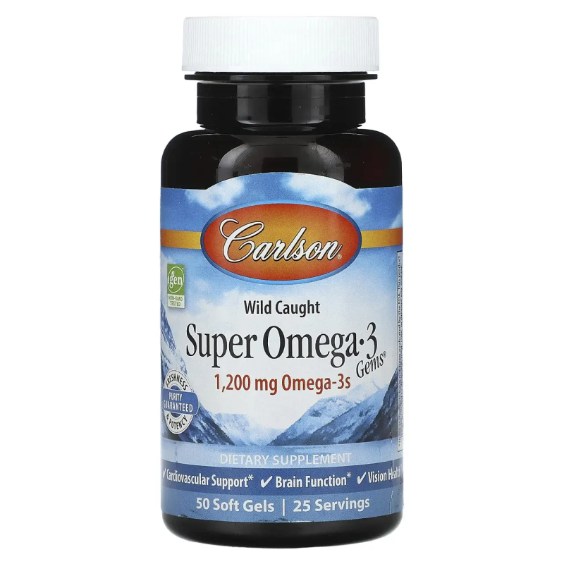 Carlson, Super Omega-3 Gems, високоефективні омега-3 кислоти з риби дикого улову, 1200 мг, 50 капсул