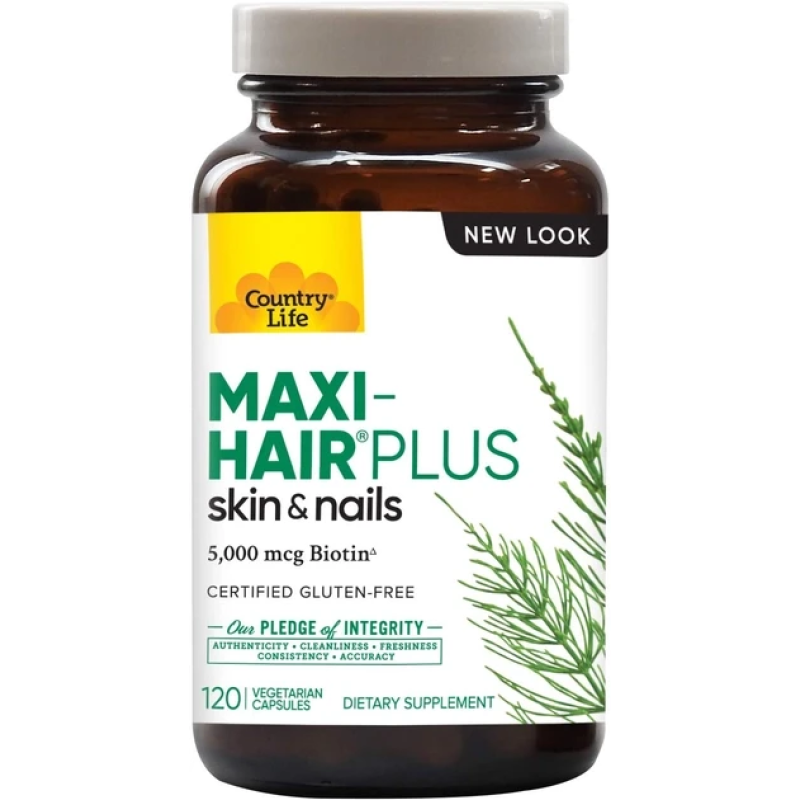 Country Life, Maxi-Hair Plus, 5000 мкг, 120 капсул вегетаріанських