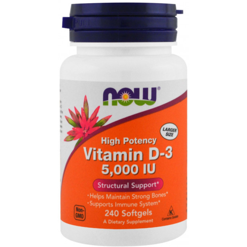 Now Foods, Високоактивний вітамін D-3, 5000 МО, 240 м“яких таблеток